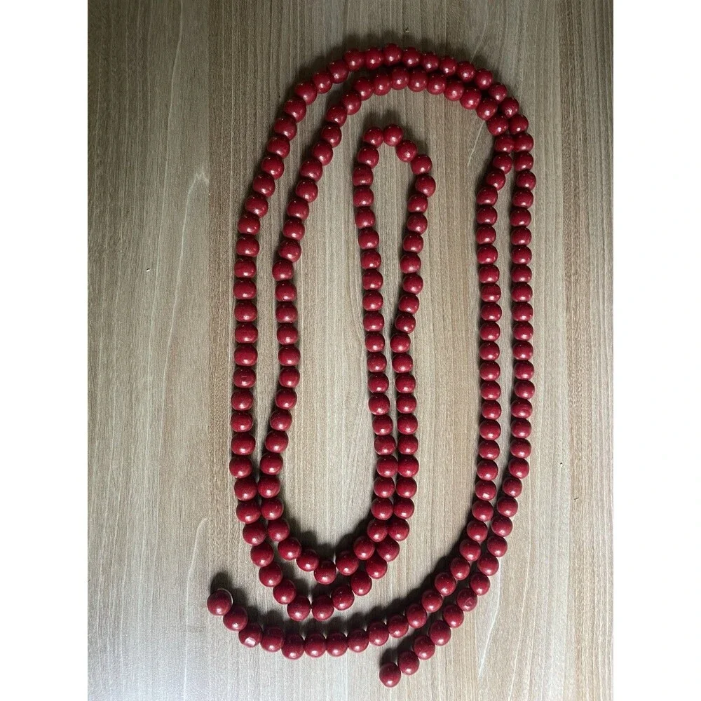 Wood Bead Garland Red 1/2” Measuring 9’2”